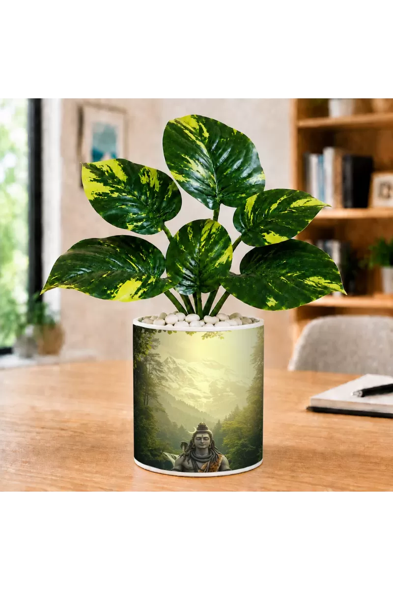 Artificial Tree Ceramic Photo Pot With White Stones 3x4 Inch (F165571)
