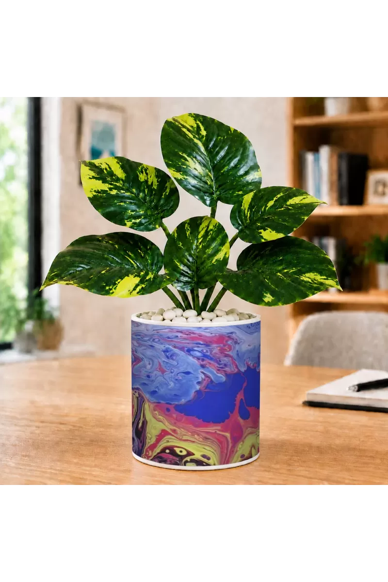 Artificial Tree Ceramic Photo Pot With White Stones 3x4 Inch (F165573)