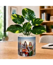 Artificial Tree Ceramic Photo Pot With White Stones 3x4 Inch (F165574)