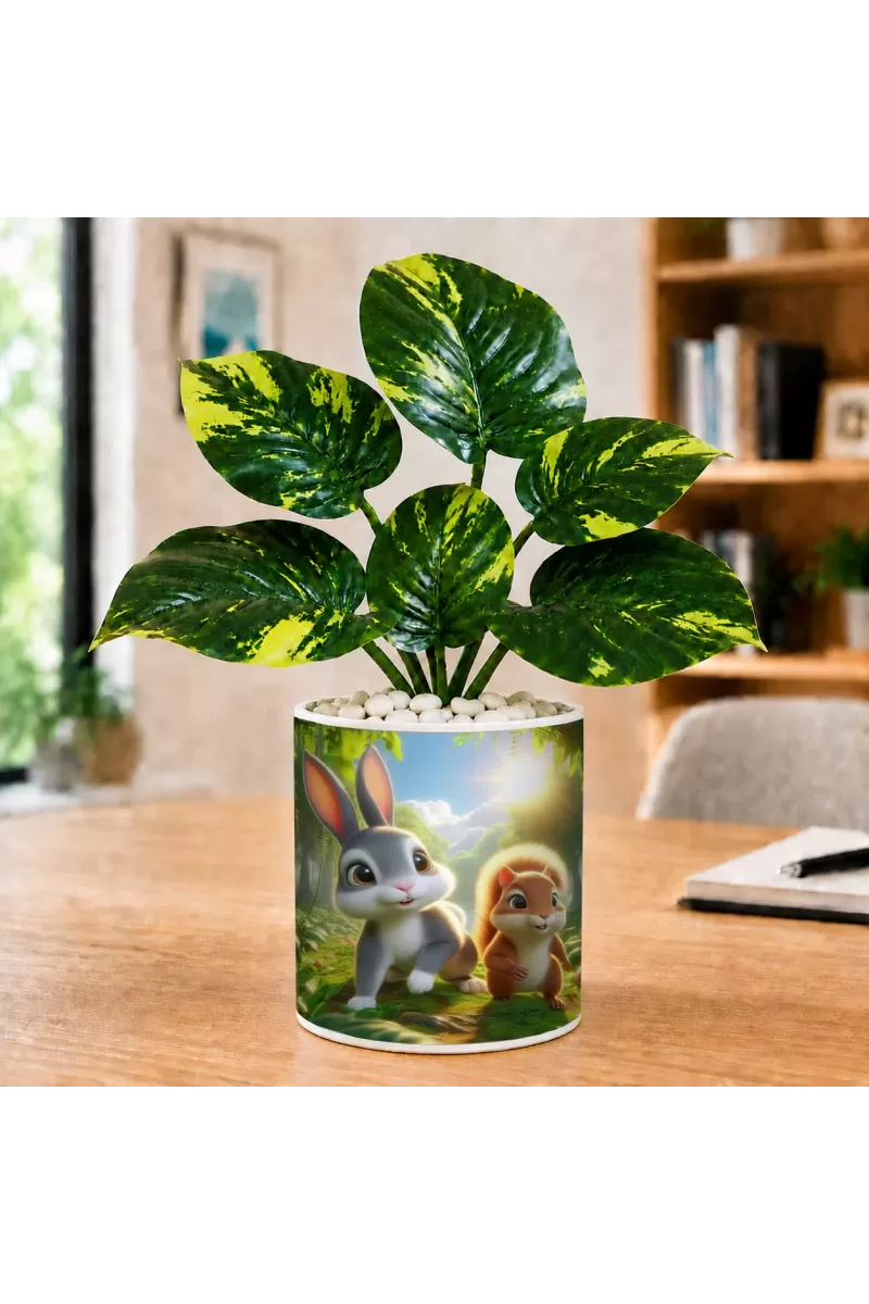 Artificial Tree Ceramic Photo Pot With White Stones 3x4 Inch (F165577)