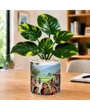 Artificial Tree Ceramic Photo Pot With White Stones 3x4 Inch (F165582)