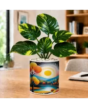 Artificial Tree Ceramic Photo Pot With White Stones 3x4 Inch (F165583)