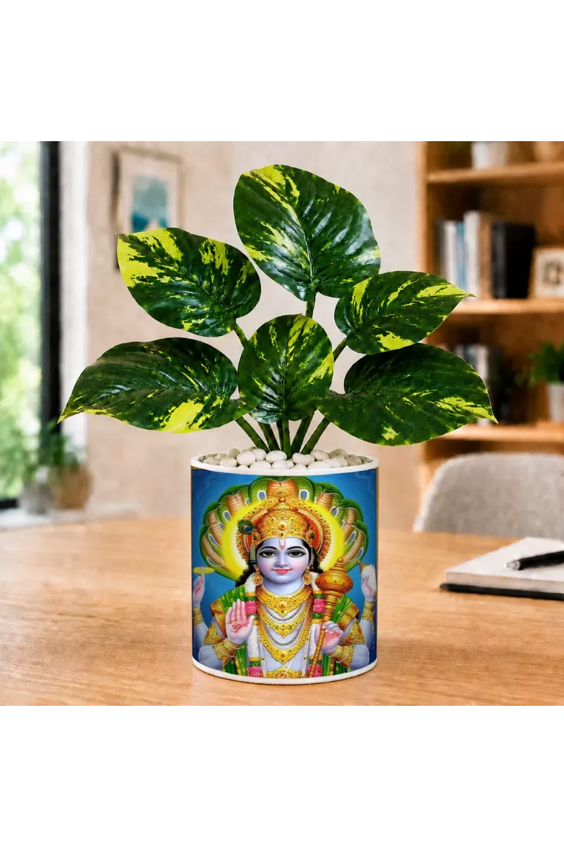 Artificial Tree Ceramic Photo Pot With White Stones 3x4 Inch (F165585)