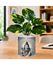 Artificial Tree Ceramic Photo Pot With White Stones 3x4 Inch (F165586)