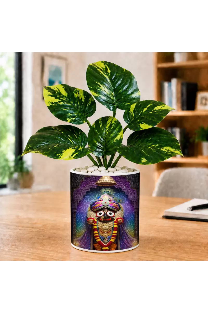 Artificial Tree Ceramic Photo Pot With White Stones 3x4 Inch (F165587)