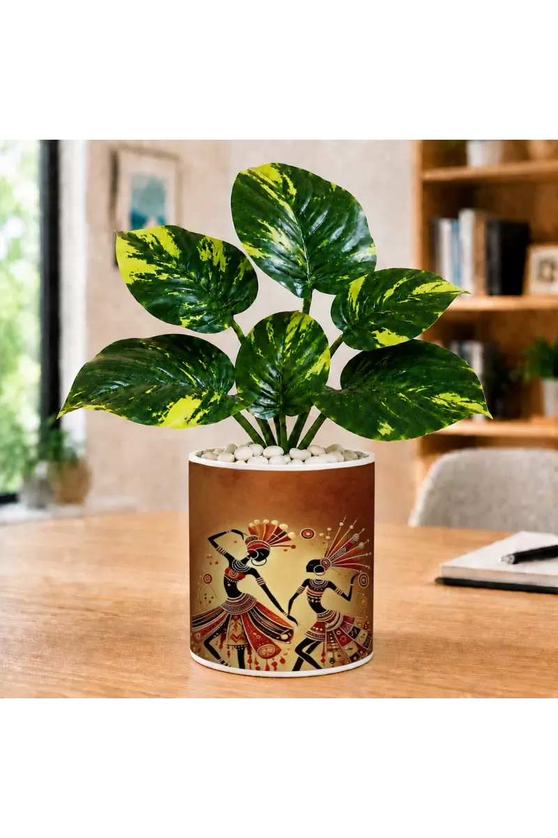 Artificial Tree Ceramic Photo Pot With White Stones 3x4 Inch (F165589)