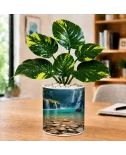 Artificial Tree Ceramic Photo Pot With White Stones 3x4 Inch (F165595)