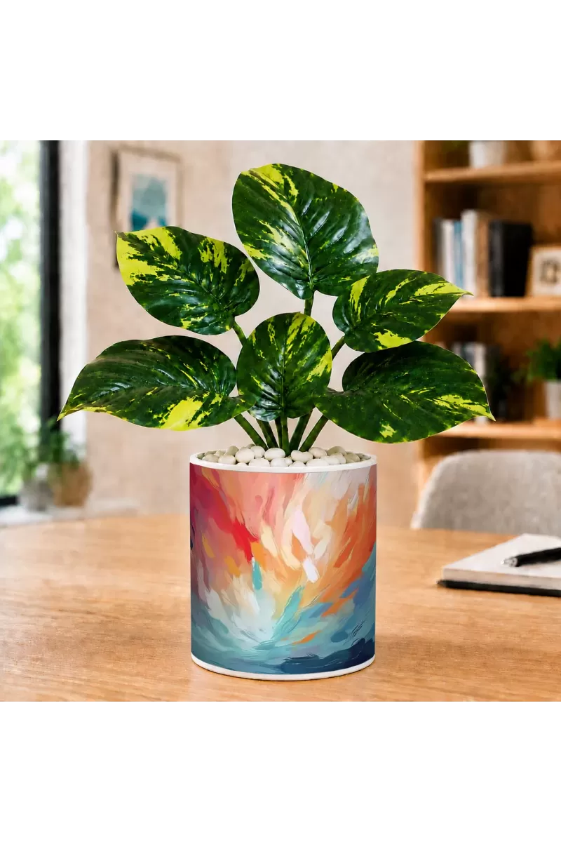 Artificial Tree Ceramic Photo Pot With White Stones 3x4 Inch (F165597)