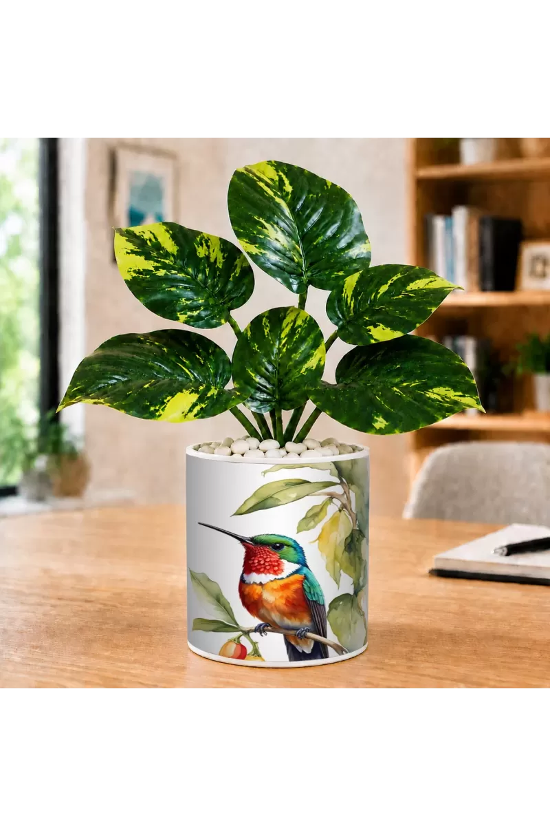 Artificial Tree Ceramic Photo Pot With White Stones 3x4 Inch (F165602)