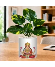 Artificial Tree Ceramic Photo Pot With White Stones 3x4 Inch (F165603)