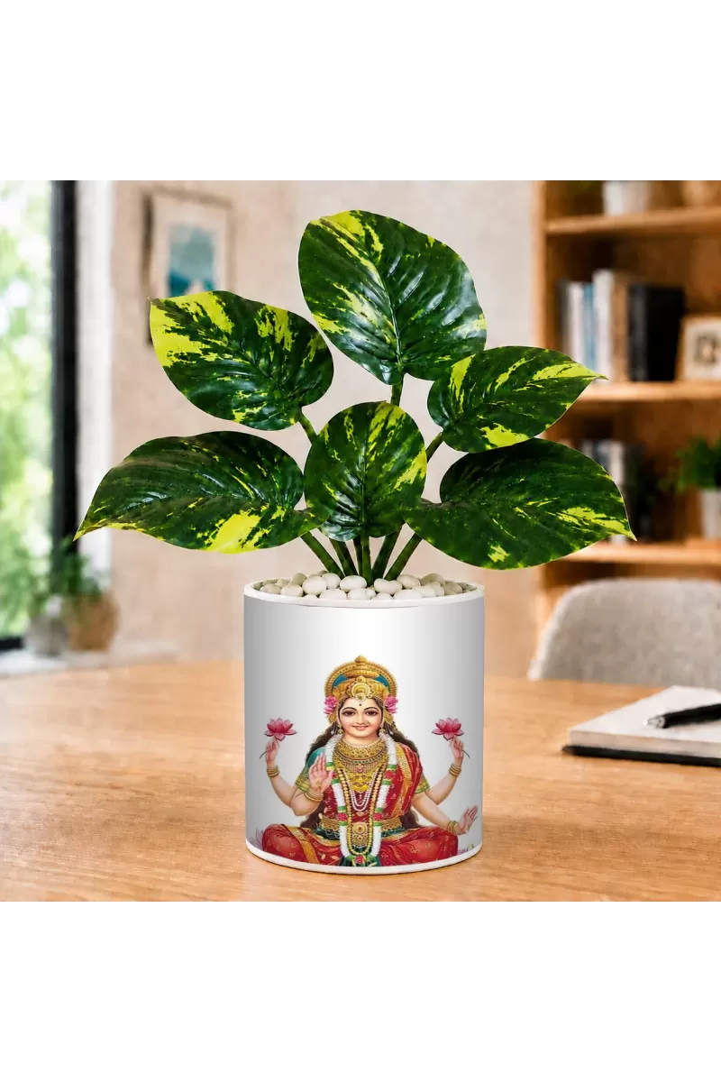 Artificial Tree Ceramic Photo Pot With White Stones 3x4 Inch (F165603)