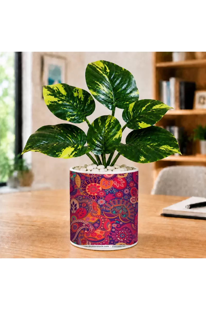 Artificial Tree Ceramic Photo Pot With White Stones 3x4 Inch (F165607)
