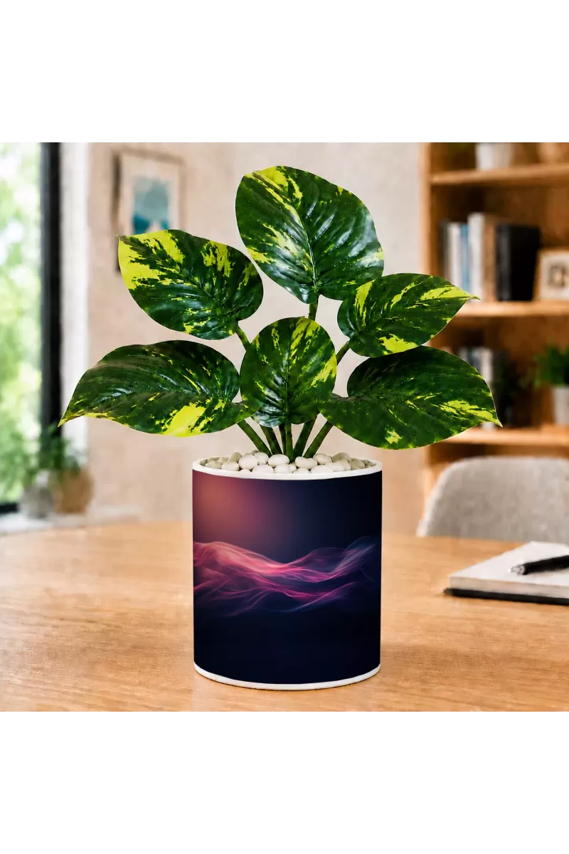 Artificial Tree Ceramic Photo Pot With White Stones 3x4 Inch (F165610)