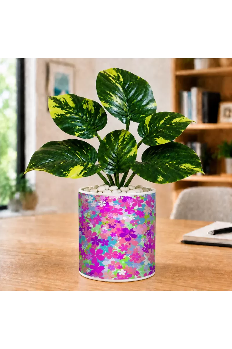 Artificial Tree Ceramic Photo Pot With White Stones 3x4 Inch (F165612)