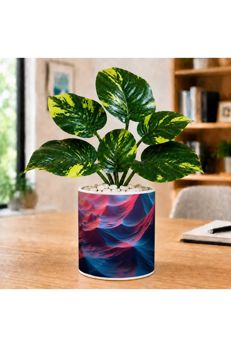 Artificial Tree Ceramic Photo Pot With White Stones 3x4 Inch (F165615)