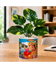 Artificial Tree Ceramic Photo Pot With White Stones 3x4 Inch (F165616)