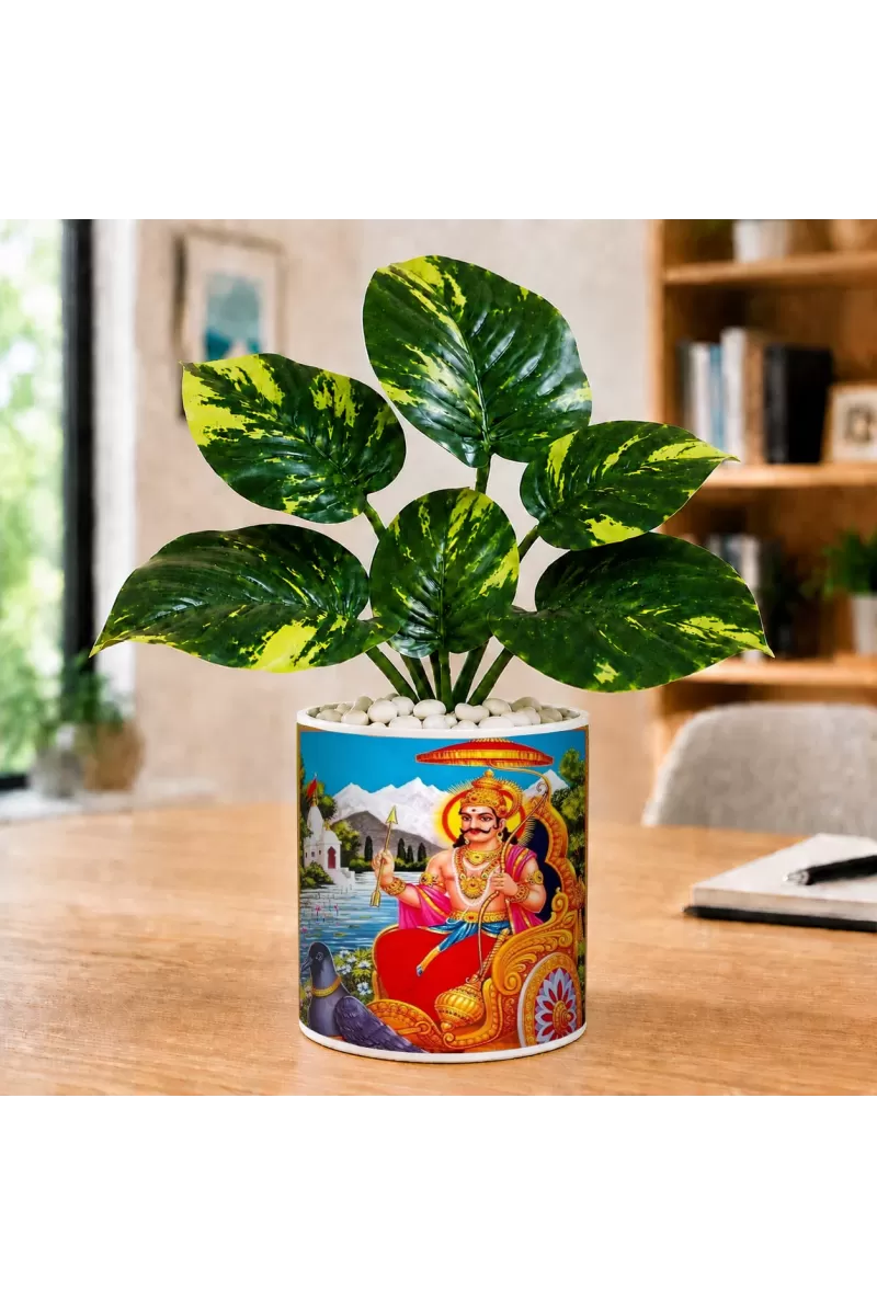 Artificial Tree Ceramic Photo Pot With White Stones 3x4 Inch (F165616)
