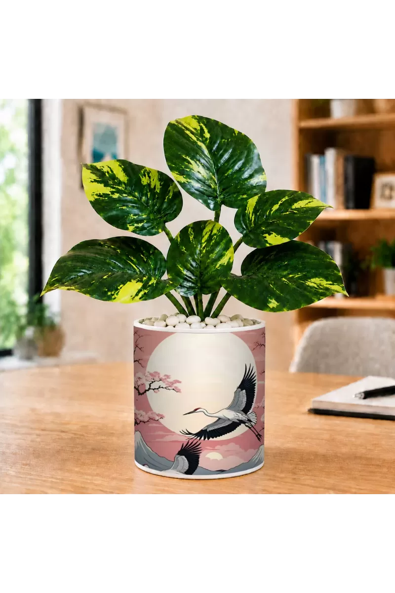 Artificial Tree Ceramic Photo Pot With White Stones 3x4 Inch (F165619)