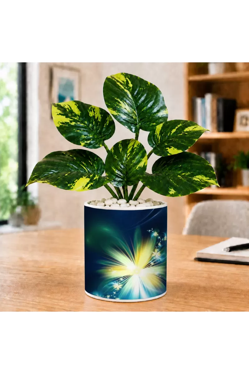 Artificial Tree Ceramic Photo Pot With White Stones 3x4 Inch (F165620)