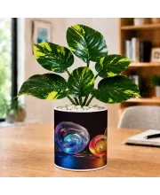 Artificial Tree Ceramic Photo Pot With White Stones 3x4 Inch (F165622)