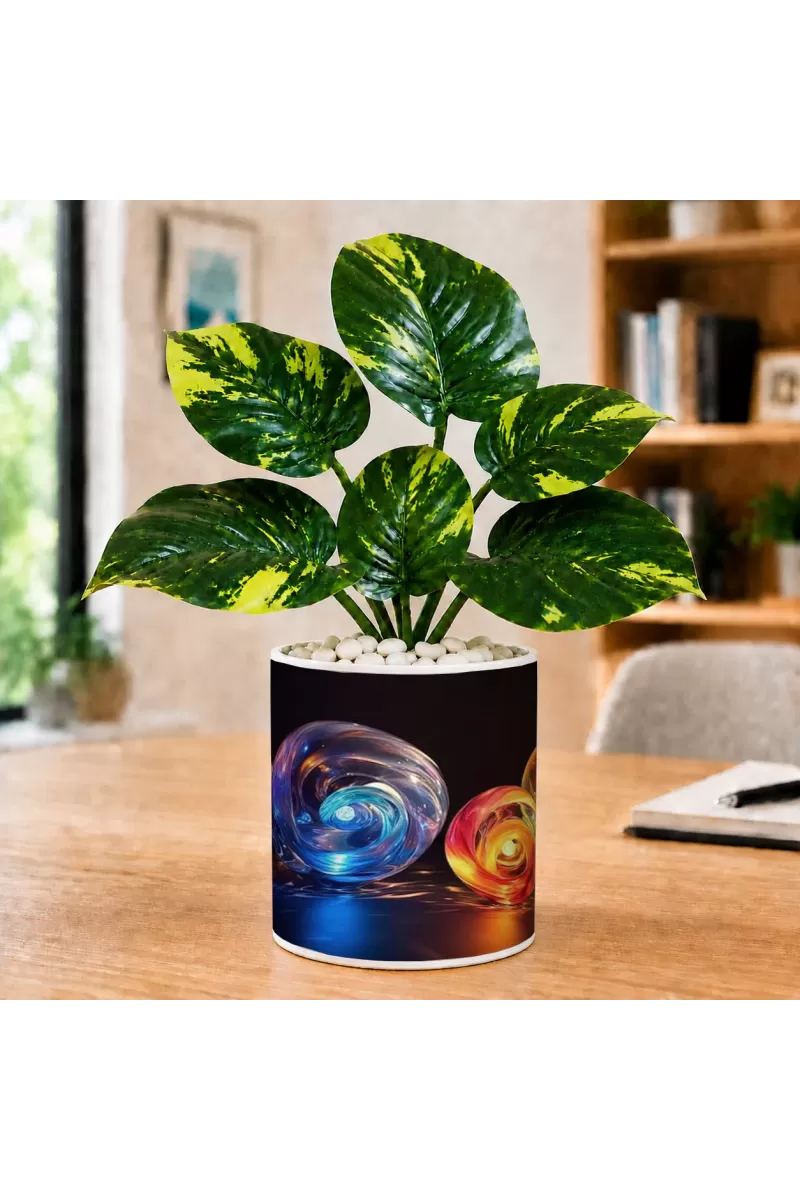 Artificial Tree Ceramic Photo Pot With White Stones 3x4 Inch (F165622)
