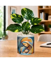 Artificial Tree Ceramic Photo Pot With White Stones 3x4 Inch (F165623)