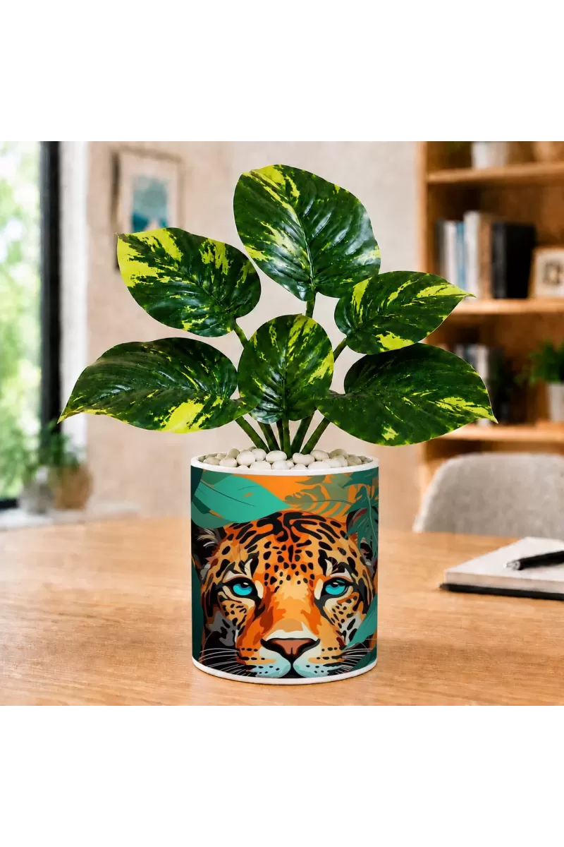 Artificial Tree Ceramic Photo Pot With White Stones 3x4 Inch (F165628)