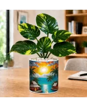 Artificial Tree Ceramic Photo Pot With White Stones 3x4 Inch (F165633)