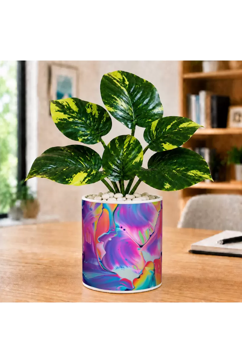 Artificial Tree Ceramic Photo Pot With White Stones 3x4 Inch (F165636)