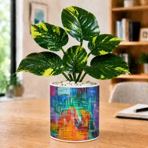 Artificial Tree Ceramic Photo Pot With White Stones 3x4 Inch (F165646)