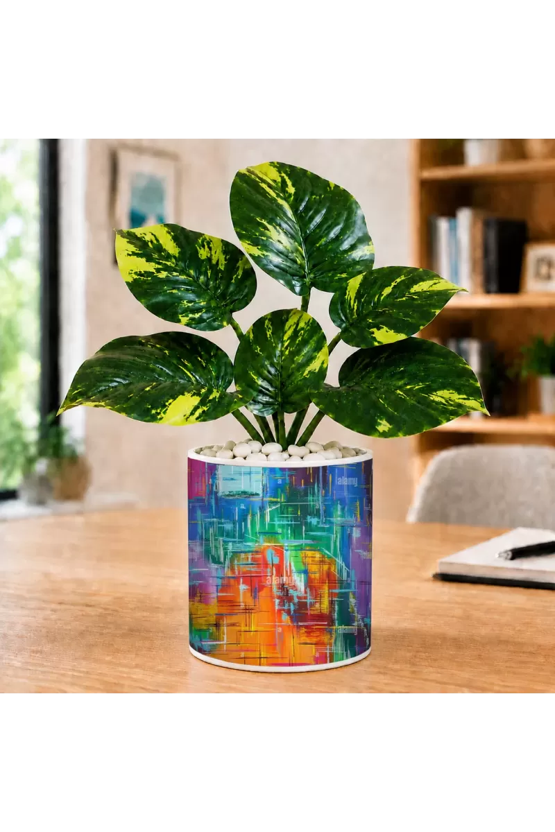 Artificial Tree Ceramic Photo Pot With White Stones 3x4 Inch (F165646)