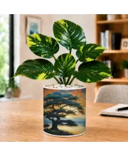 Artificial Tree Ceramic Photo Pot With White Stones 3x4 Inch (F165647)