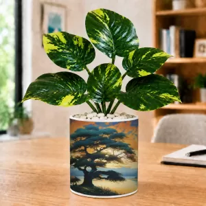 Artificial Tree Ceramic Photo Pot With White Stones 3x4 Inch (F165647)