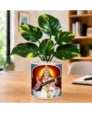 Artificial Tree Ceramic Photo Pot With White Stones 3x4 Inch (F165649)
