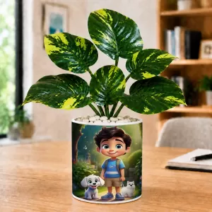 Artificial Tree Ceramic Photo Pot With White Stones 3x4 Inch (F165650)