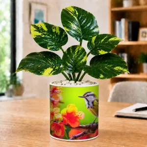 Artificial Tree Ceramic Photo Pot With White Stones 3x4 Inch (F165652)