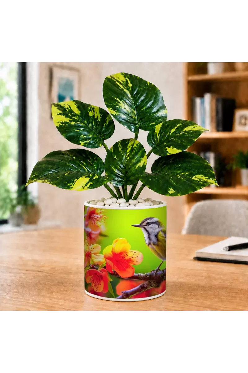 Artificial Tree Ceramic Photo Pot With White Stones 3x4 Inch (F165652)
