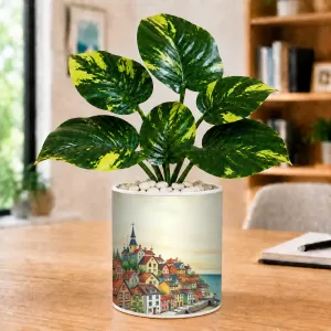 Artificial Tree Ceramic Photo Pot With White Stones 3x4 Inch (F165653)