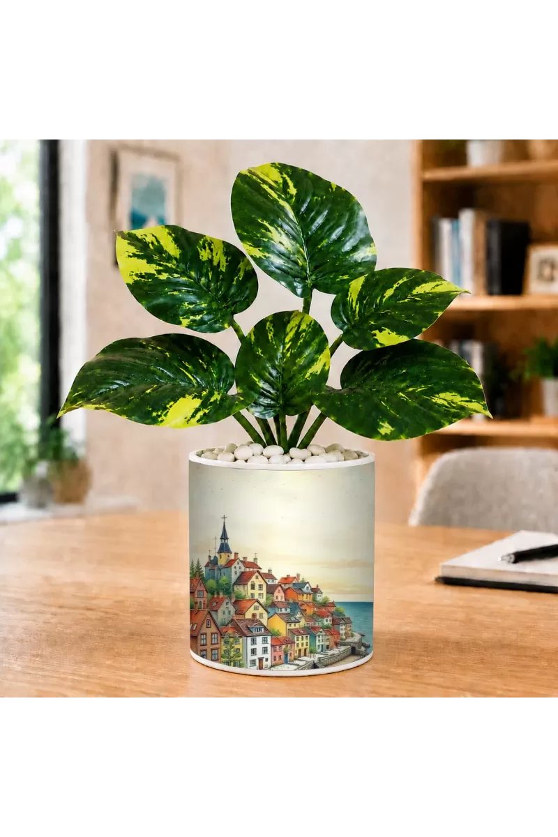Artificial Tree Ceramic Photo Pot With White Stones 3x4 Inch (F165653)