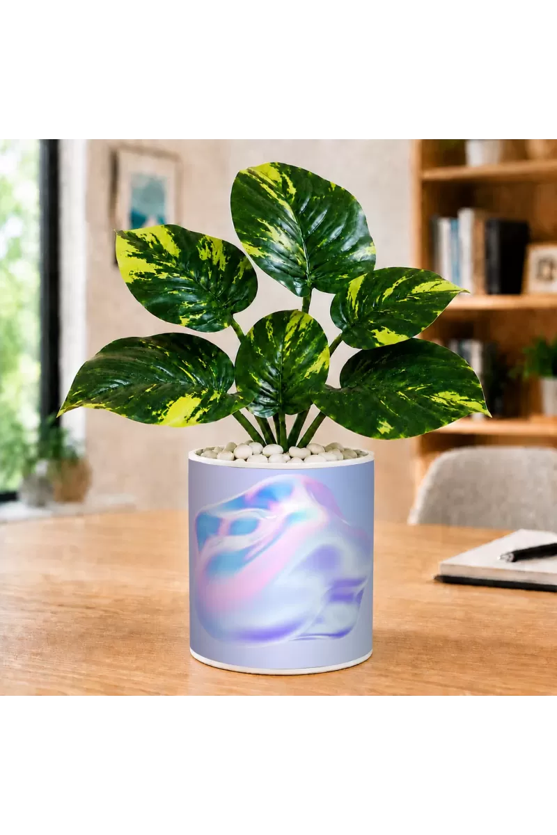 Artificial Tree Ceramic Photo Pot With White Stones 3x4 Inch (F165654)