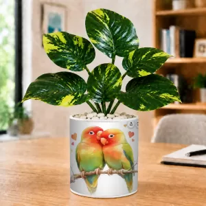 Artificial Tree Ceramic Photo Pot With White Stones 3x4 Inch (F165656)