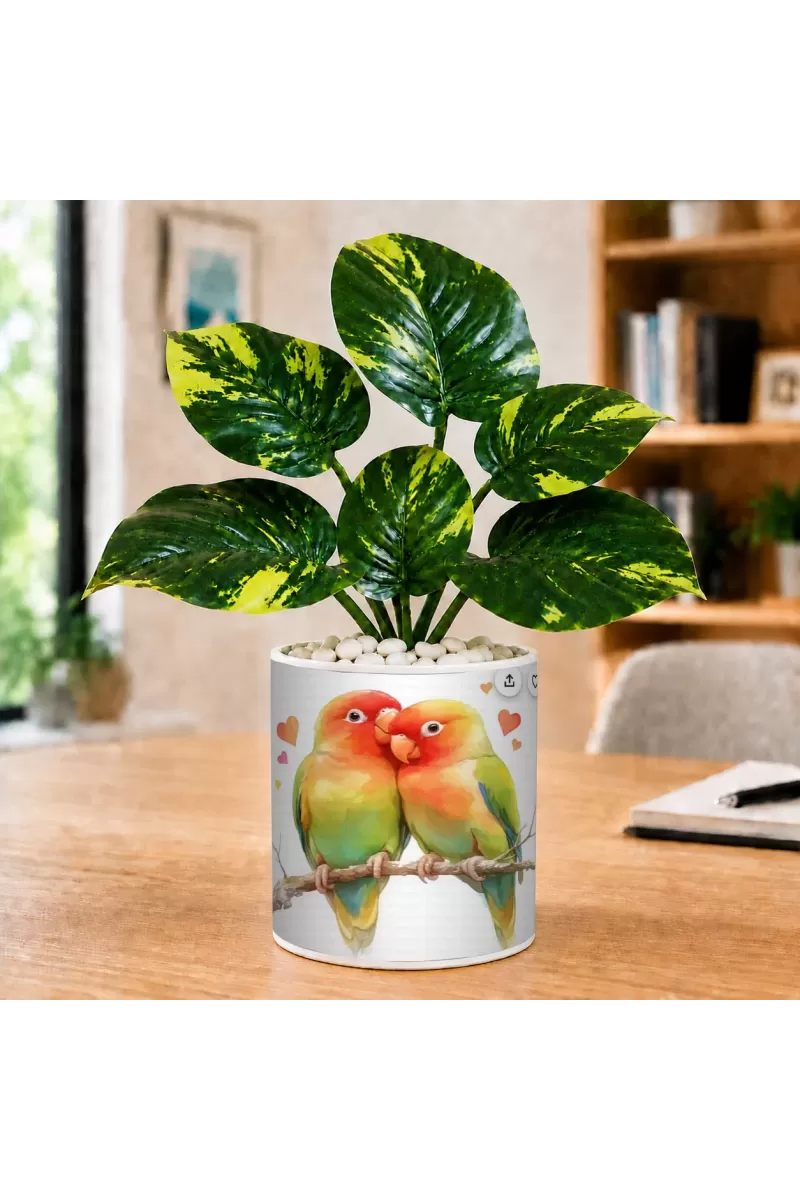 Artificial Tree Ceramic Photo Pot With White Stones 3x4 Inch (F165656)