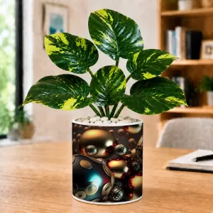 Artificial Tree Ceramic Photo Pot With White Stones 3x4 Inch (F165657)