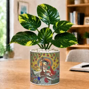 Artificial Tree Ceramic Photo Pot With White Stones 3x4 Inch (F165659)