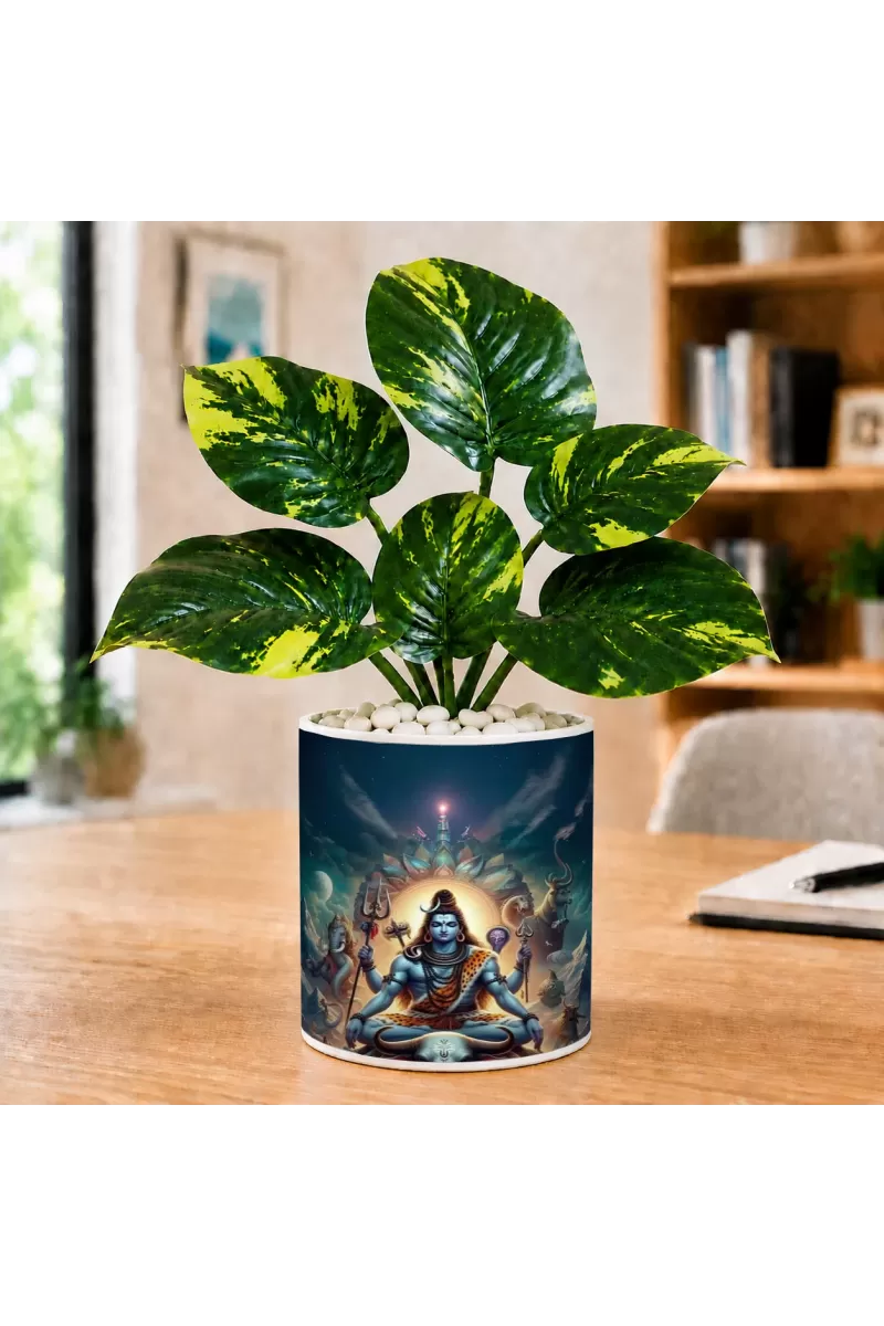 Artificial Tree Ceramic Photo Pot With White Stones 3x4 Inch (F165661)