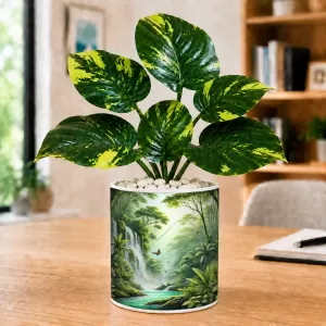 Artificial Tree Ceramic Photo Pot With White Stones 3x4 Inch (F165668)