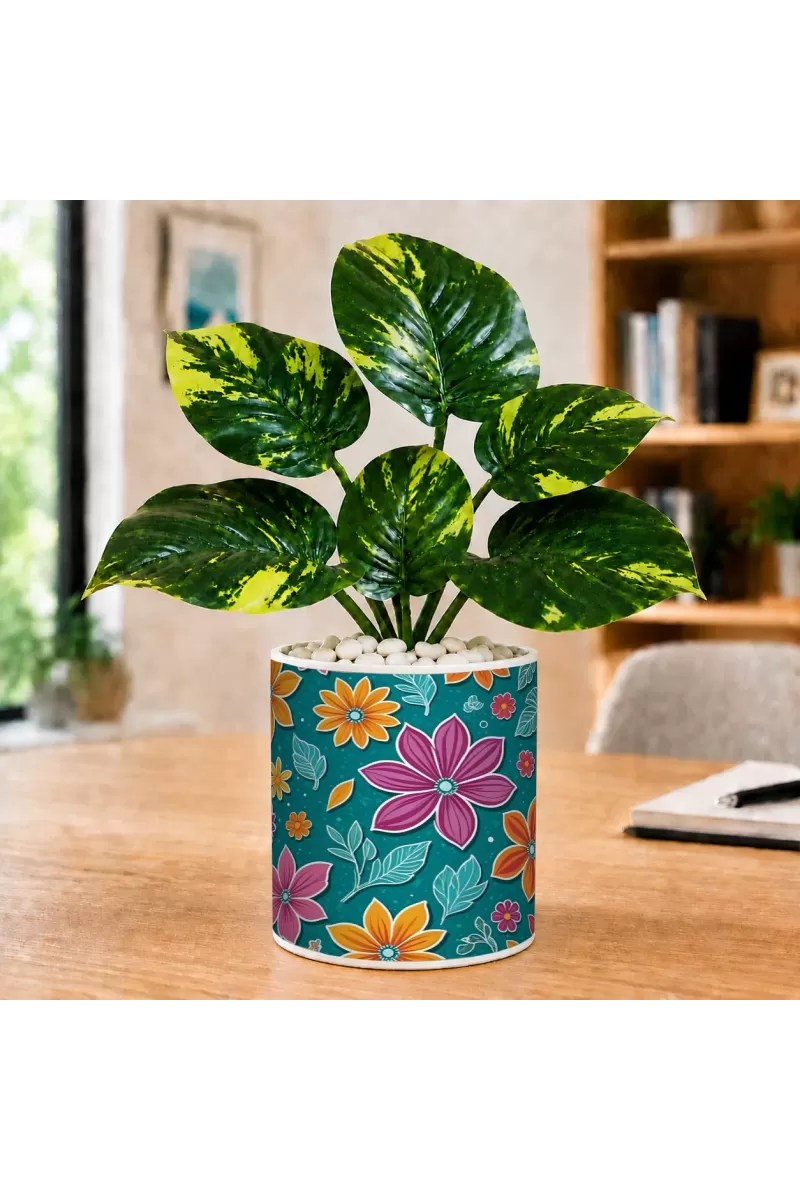 Artificial Tree Ceramic Photo Pot With White Stones 3x4 Inch (F165673)