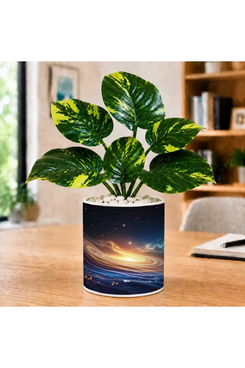 Artificial Tree Ceramic Photo Pot With White Stones 3x4 Inch (F165677)