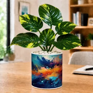 Artificial Tree Ceramic Photo Pot With White Stones 3x4 Inch (F165679)