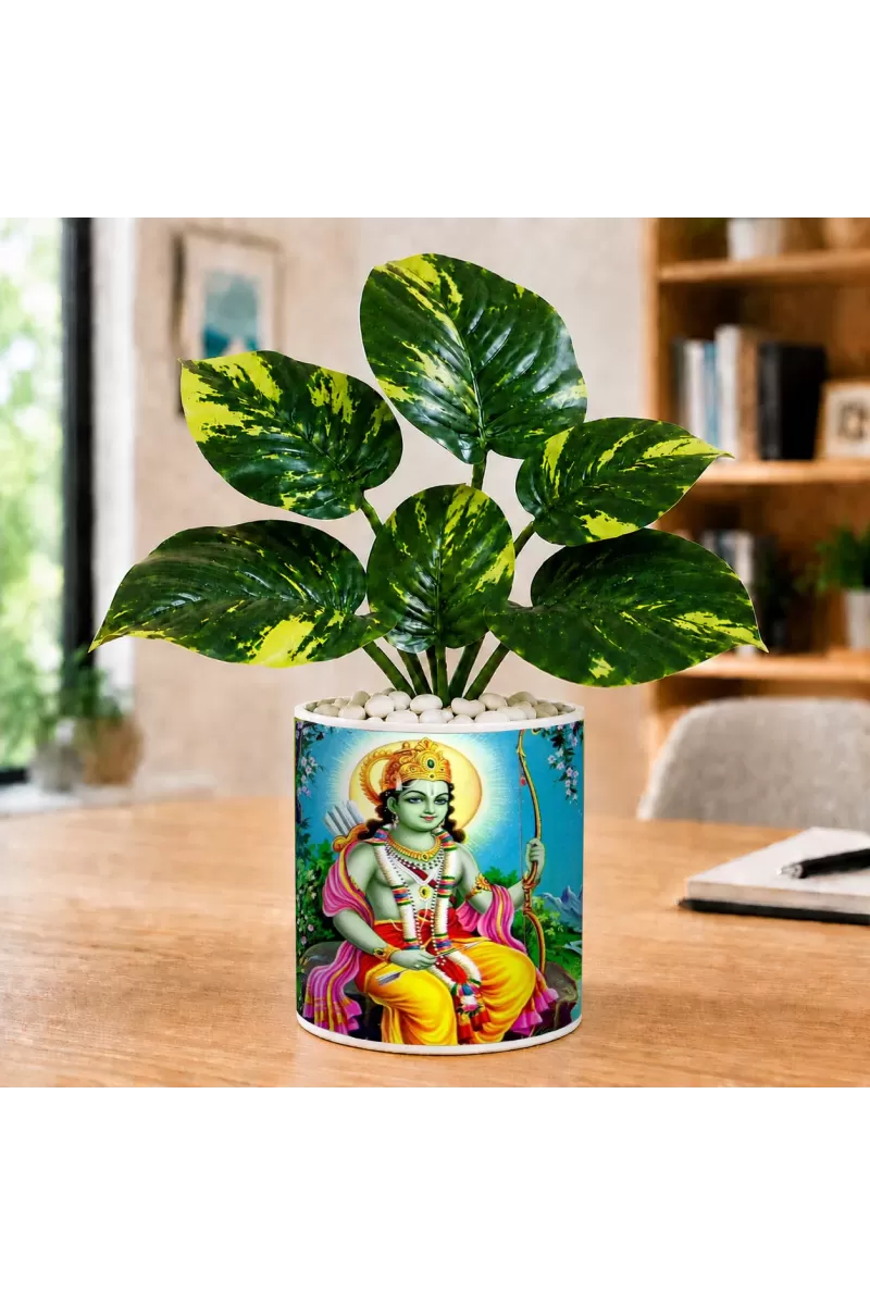 Artificial Tree Ceramic Photo Pot With White Stones 3x4 Inch (F165680)